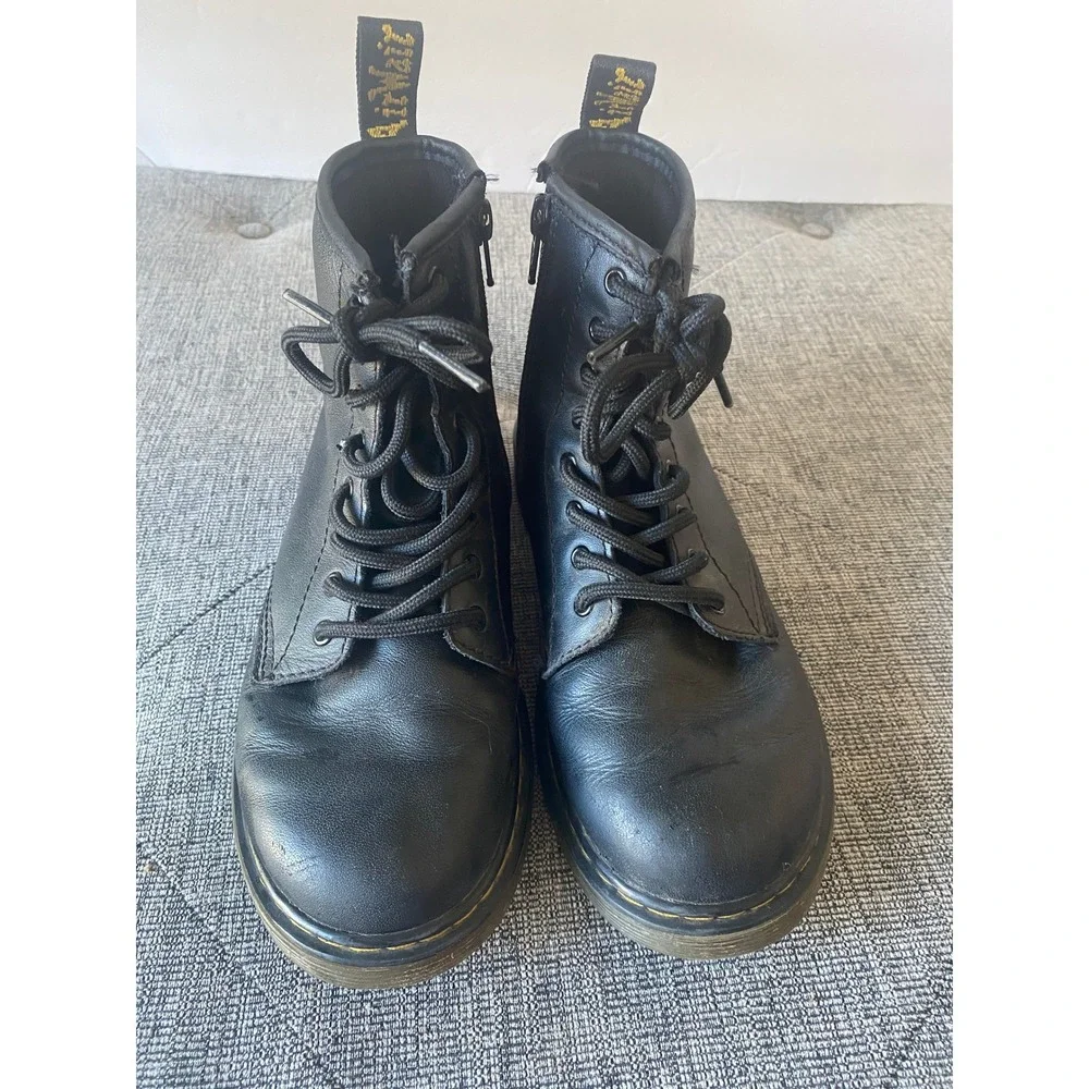 Kids Dr Martens Black Leather Lace Up Zip Boots Size 2 UK 3 US 34 EU